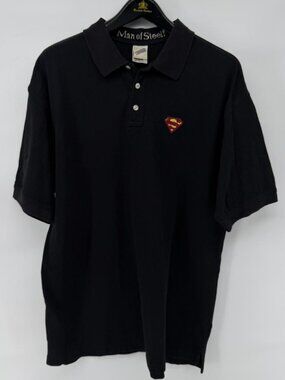 Vintage 90s Superman Polo Shirt Men's XL Black Warner Bros Studio Store